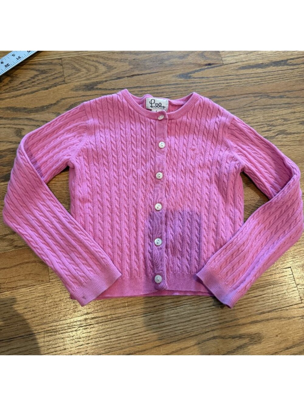LILLY PULITZER GIRLS PINK CABLE KNIT CARDIGAN SWEATER GIRL SIZE 6